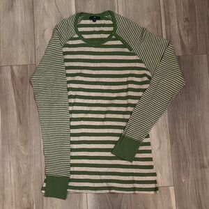 GAP Olive and Beige Striped Button Shoulder Top